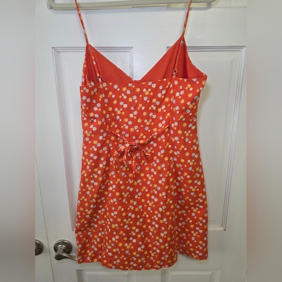 Forever 21 Linen Blend Button Detail Fully Lined Thin Strap Dress- Sz L Orange - Picture 3 of 10